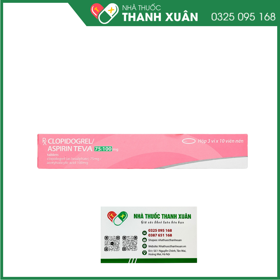Clopidogrel/Aspirin TEVA 75/100mg trị bệnh mạch vành, nhồi máu cơ tim